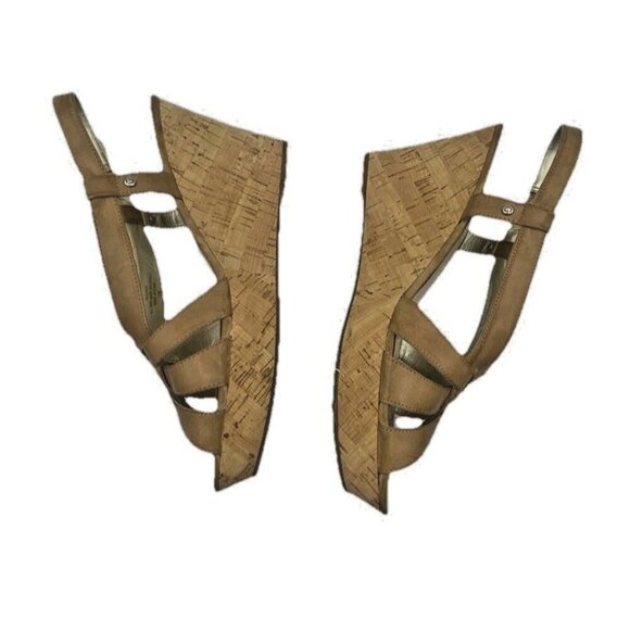 Guess Kayce Faux Leather Cork Platform Wedge Sandals Size 11 Tan Nude - Picture 2 of 16